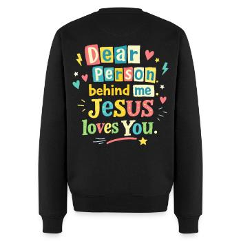 Jesus liebt dich positive Botschaft - Männer Premium Bio Pullover - Schwarz - Hinten - Nico (187cm)