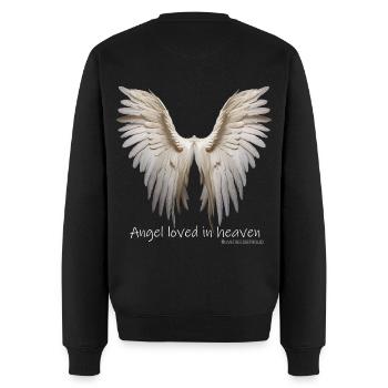 ENGEL GELIEBT IM HIMMEL weisse Flügel Spruch - Männer Premium Bio Pullover - Schwarz - Hinten - Nico (187cm)