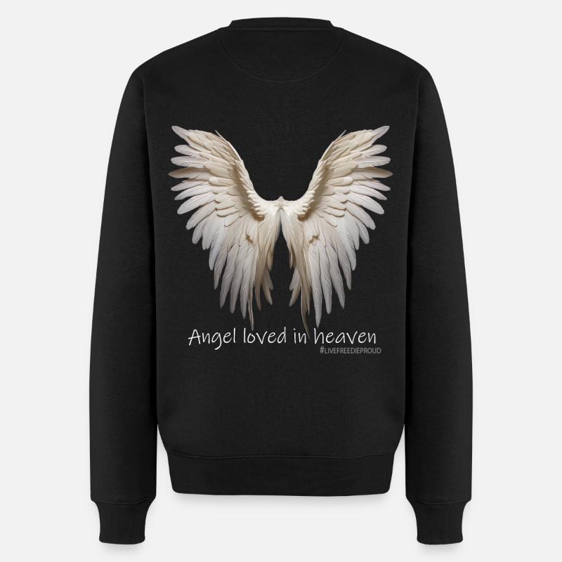 ENGEL GELIEBT IM HIMMEL weisse Flügel Spruch - Männer Premium Bio Pullover - Schwarz