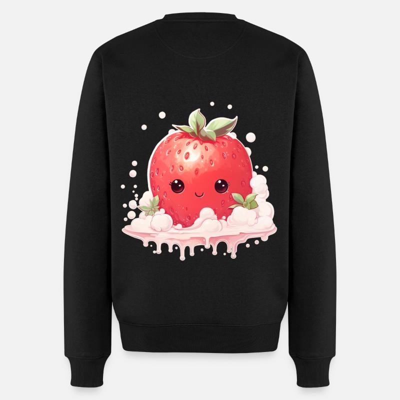 Erdbeere Kawaii - Männer Premium Bio Pullover - Schwarz