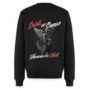 Saint or Sinner Heaven or Hell - Männer Premium Bio Pullover - Schwarz - Hinten - Nico (187cm)