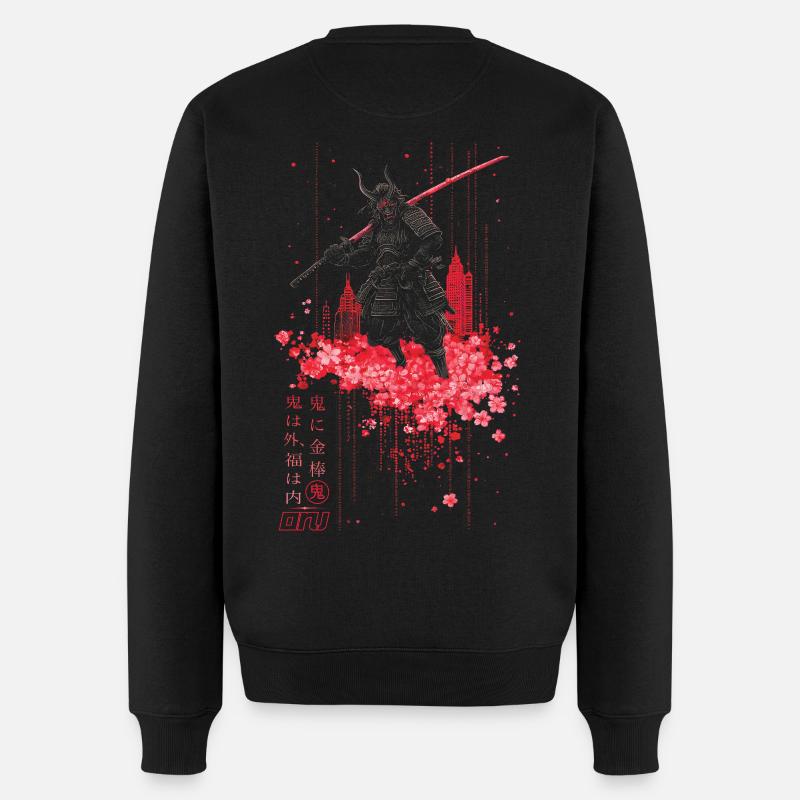 Oni - samurai mit Sakura Kirschblüten - Männer Premium Bio Pullover - Schwarz