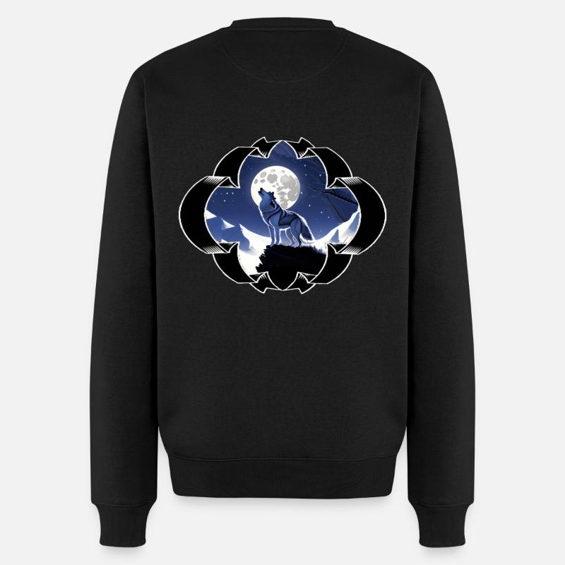 Wolf , Wolf-Design, Wolf im Mondschein, - Männer Premium Bio Pullover - Schwarz