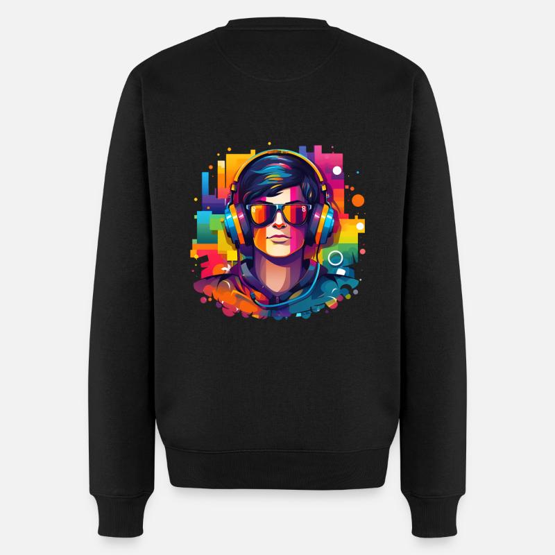 Mann mit Headset und Sonnenbrille - Männer Premium Bio Pullover - Schwarz