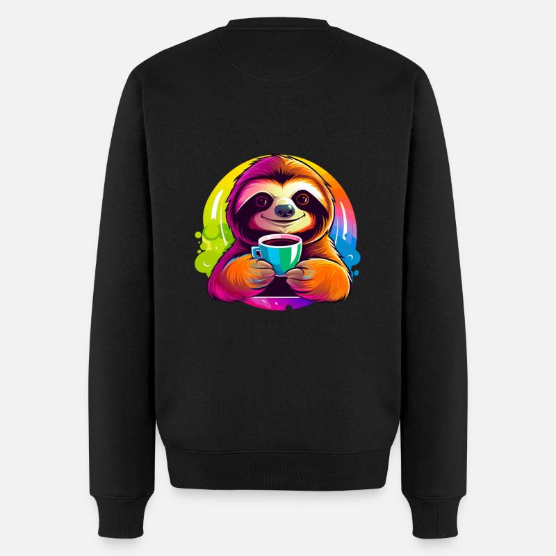 Mignon paresseux buvant du café - Pull Premium bio Homme - noir