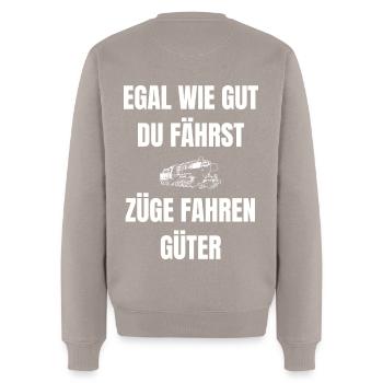 Lustiger Zug Spruch - Männer Premium Bio Pullover - Taupe - Hinten - Nico (187cm)