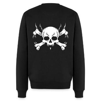 Totenkopf mit Knochen - Metal Style - Männer Premium Bio Pullover - Schwarz - Hinten - Nico (187cm)