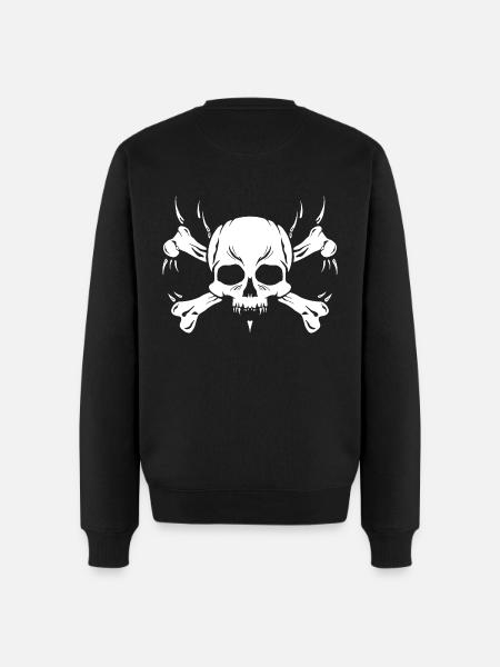Totenkopf mit Knochen - Metal Style - Männer Premium Bio Pullover - Schwarz