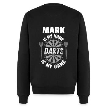 Dart-Merchandise nach Namen Mark personalisiert - Männer Premium Bio Pullover - Schwarz - Hinten - Nico (187cm)