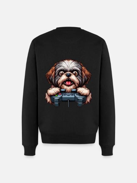 Dog gamers, Dog game freak shih tzu - Men's Premium Organic Jumper - black