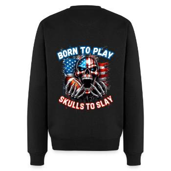 Amerikanische Flagge Totenkopf Fußball Design - Männer Premium Bio Pullover - Schwarz - Hinten - Nico (187cm)