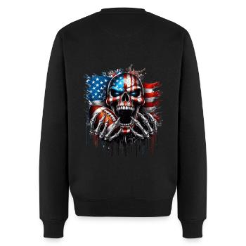 Patriotisches Totenkopf-Design American Football - Männer Premium Bio Pullover - Schwarz - Hinten - Nico (187cm)