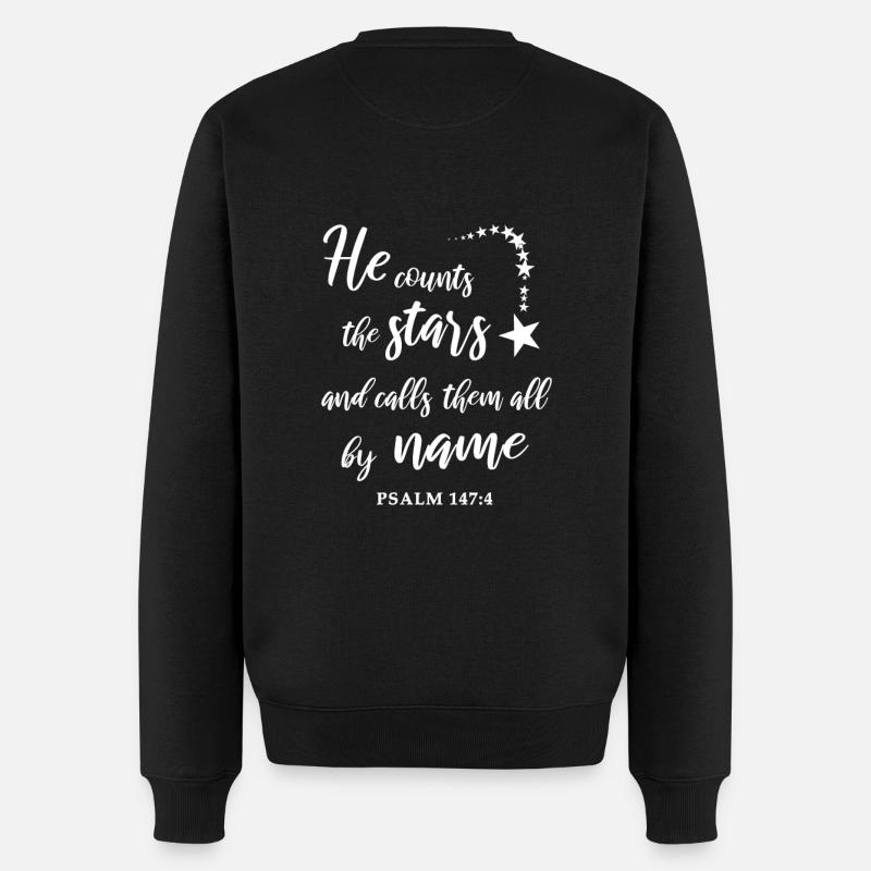 Christlich Gott Glauben Psalm 147:4 - Männer Premium Bio Pullover - Schwarz