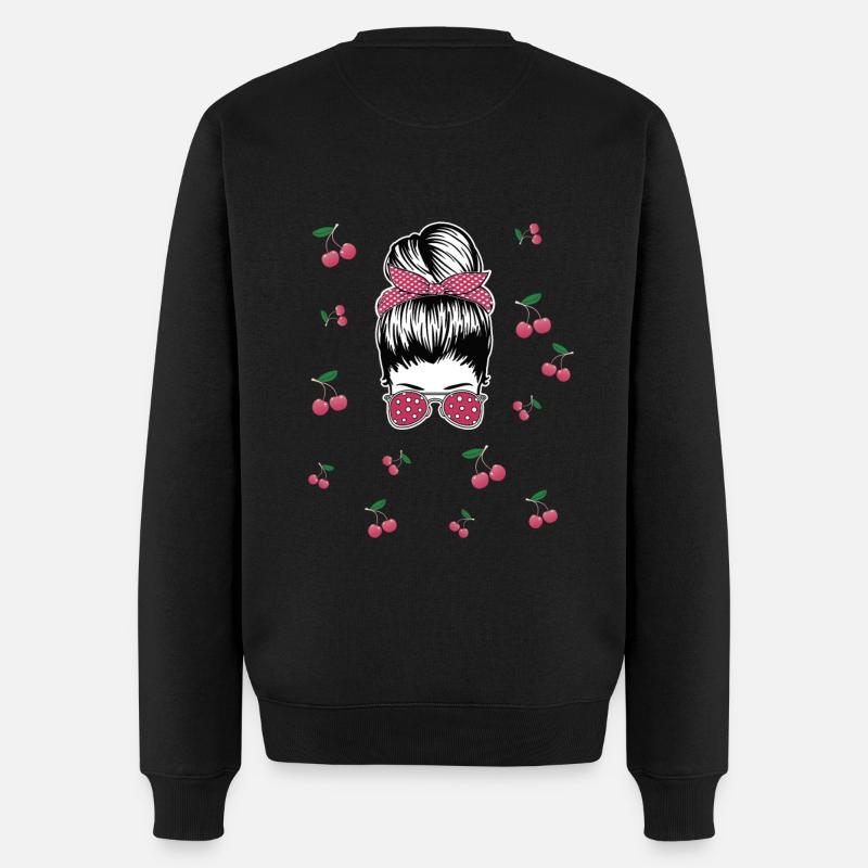 Rockabilly Girl mit Kirschen - Männer Premium Bio Pullover - Schwarz
