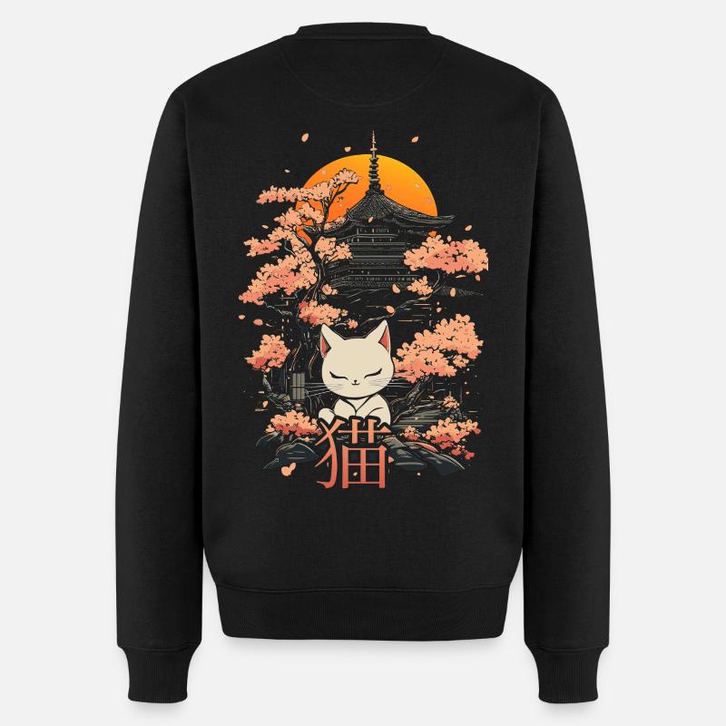 Neko - Chat japonais et sakura - Pull Premium bio Homme - noir