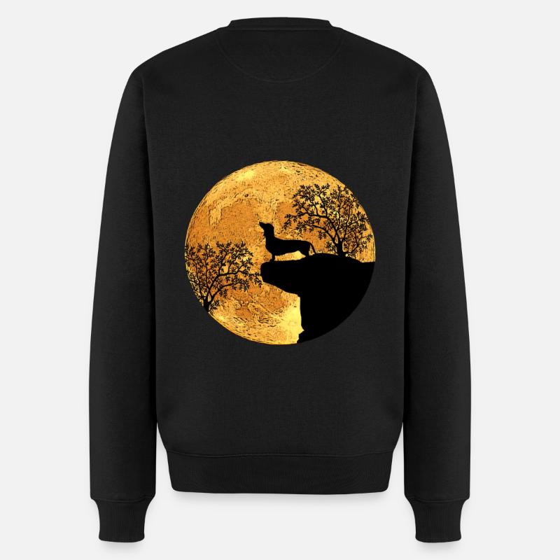 Teckel devant la lune - Pull Premium bio Homme - noir