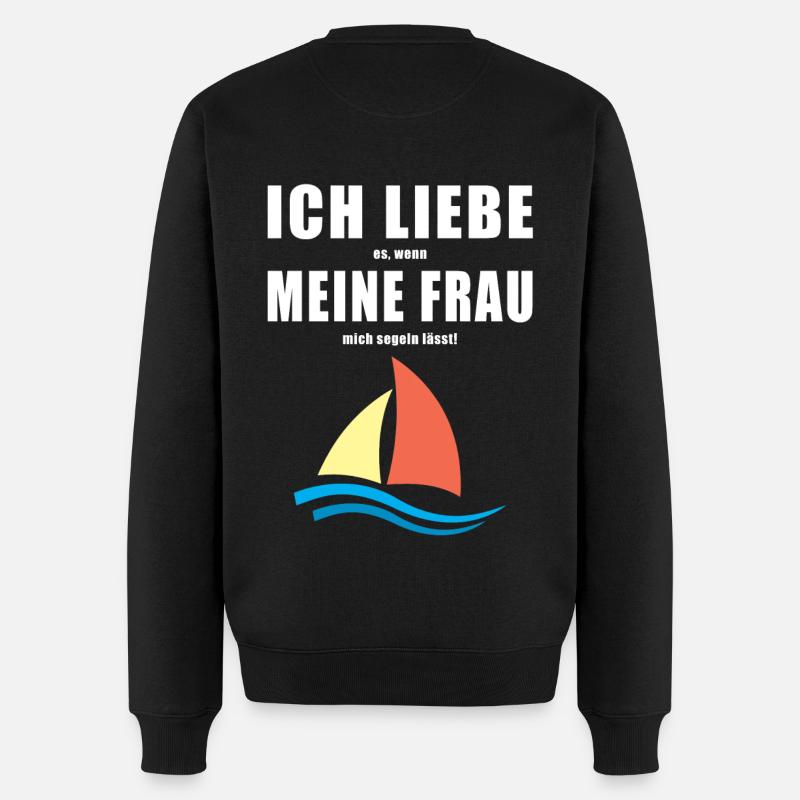 Segeln, ich liebe meine Frau - Männer Premium Bio Pullover - Schwarz