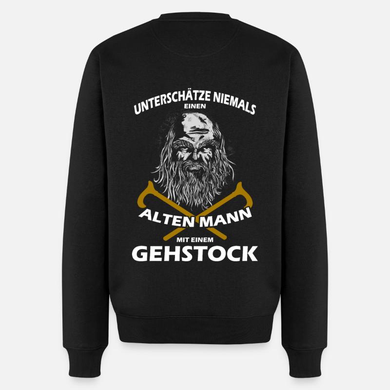 Alter Mann mit Gehstock witziger Spruch Geschenk - Männer Premium Bio Pullover - Schwarz