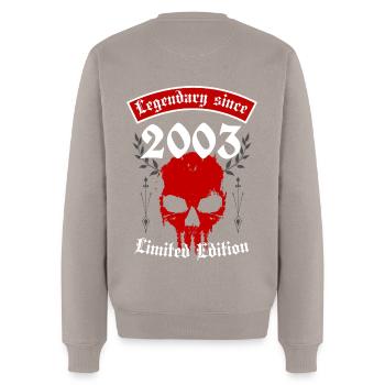 Legend since 2003 - Men's Premium Organic Jumper - taupe - Back - Nico (187cm)