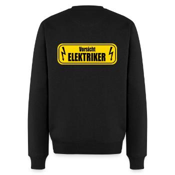 Vorsicht Elektriker - Männer Premium Bio Pullover - Schwarz - Hinten - Nico (187cm)