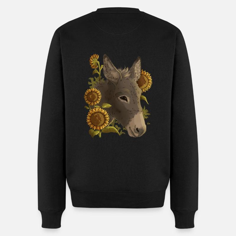 Lustiger Esel, Sonnenblumen, Esel Freunde - Männer Premium Bio Pullover - Schwarz