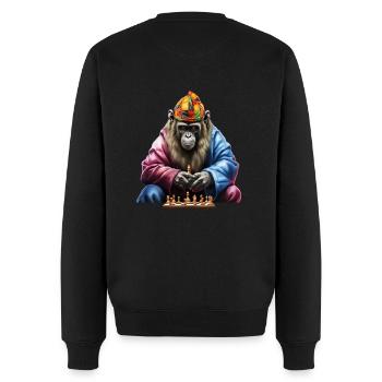 Schimpanse beim Schachspiel Kunst, Affe Schach - Männer Premium Bio Pullover - Schwarz - Hinten - Nico (187cm)