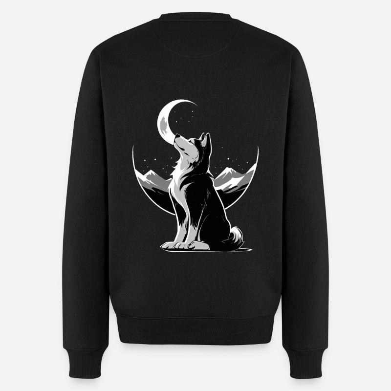 Wolf im Mondschein - Männer Premium Bio Pullover - Schwarz