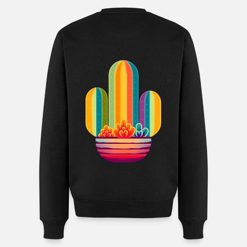 Regenbogen Kaktus - Männer Premium Bio Pullover - Schwarz
