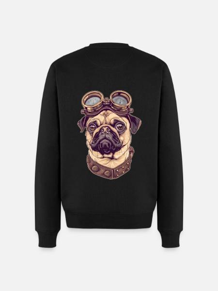 Steampunk Mops - Männer Premium Bio Pullover - Schwarz