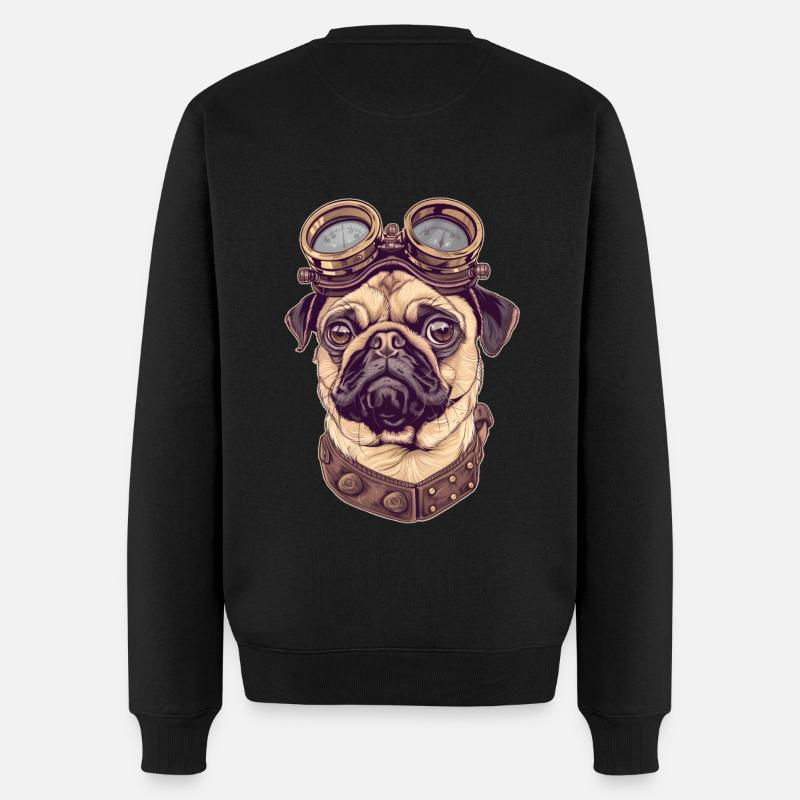 Steampunk Mops - Männer Premium Bio Pullover - Schwarz
