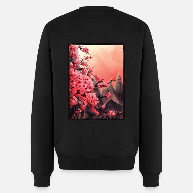Kirschblüten Japan, Kunst Landschaft Gebirge Asien - Männer Premium Bio Pullover - Schwarz