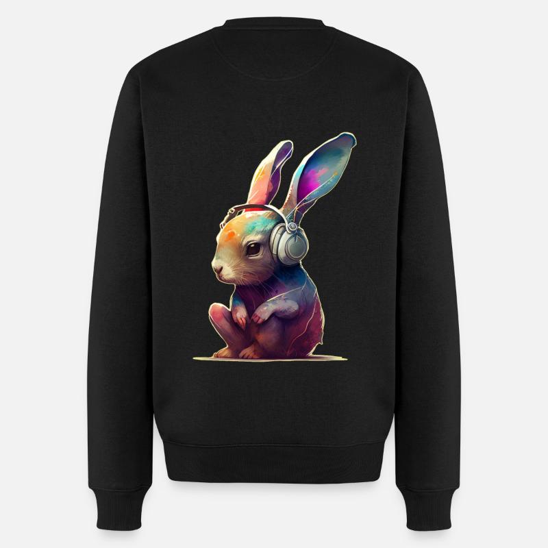 Lapin avec casque DJ - Pull Premium bio Homme - noir