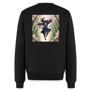 Héroïne de bambou sur le chemin des cerisiers en fleurs - Pull Premium bio Homme - noir - Dos - Nico (187cm)
