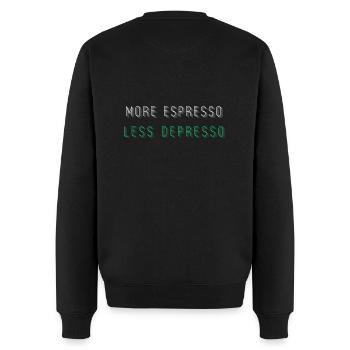 More Espresso Less Depresso - Männer Premium Bio Pullover - Schwarz - Hinten - Nico (187cm)