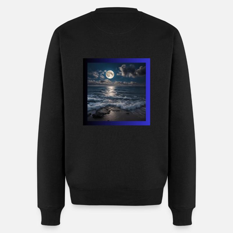 Vollmond mit Meer - Männer Premium Bio Pullover - Schwarz