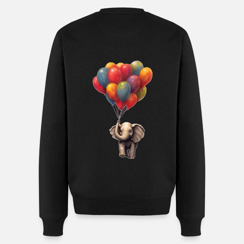 Elefant mit Luftballon - Männer Premium Bio Pullover - Schwarz