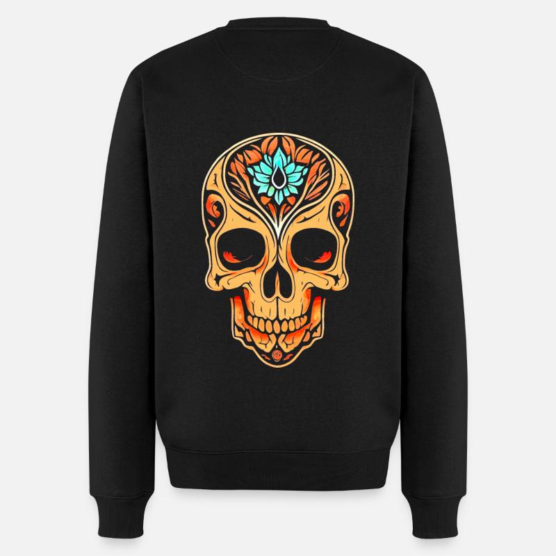 Zuckerschädel Totenkopf - Männer Premium Bio Pullover - Schwarz
