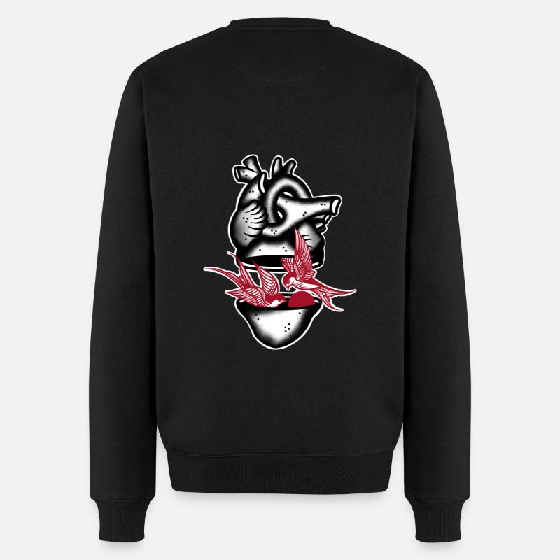 Heart Swallows black and red - Pull Premium bio Homme - noir