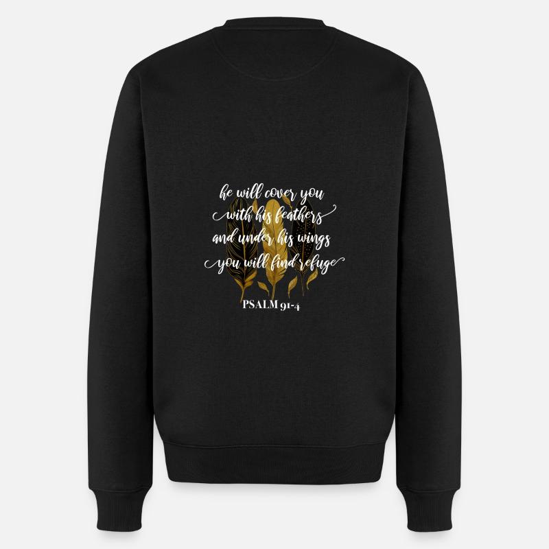 Bibelvers Psalm 91:4 - Männer Premium Bio Pullover - Schwarz