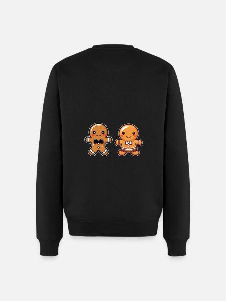 Lebkuchenfrau und Lebkuchenmann - Männer Premium Bio Pullover - Schwarz