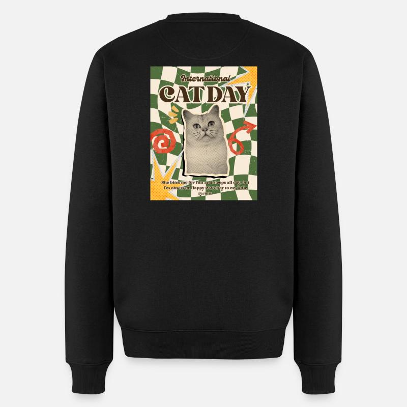 Internationaler Katzentag Retro-Druck - Männer Premium Bio Pullover - Schwarz