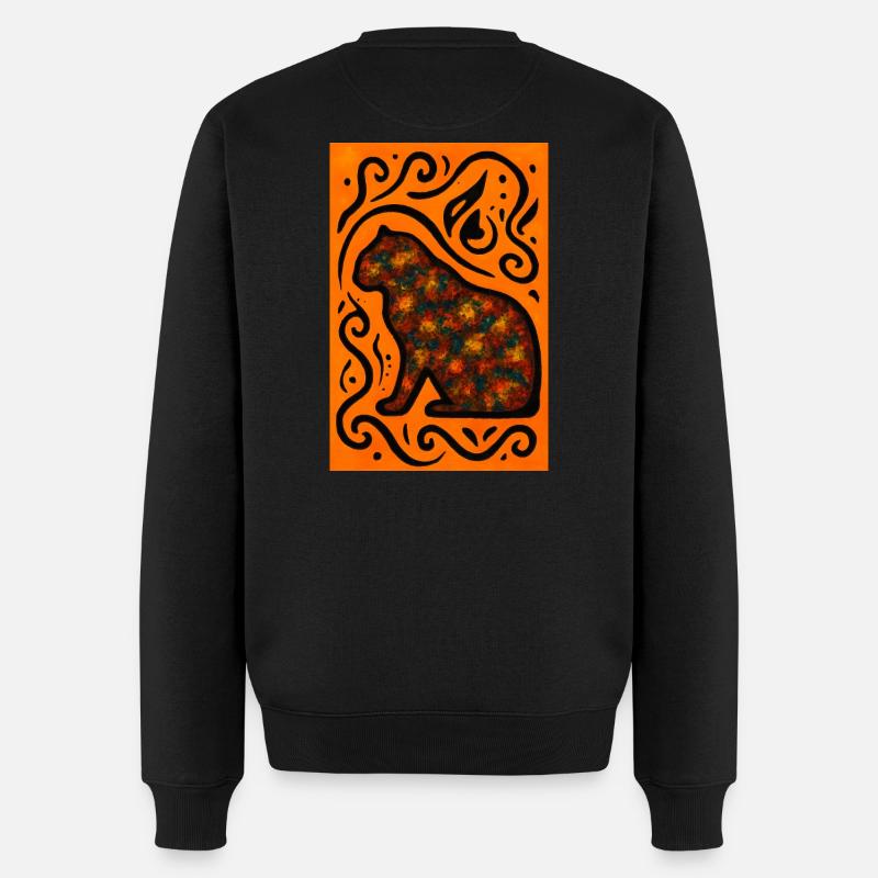 Mystic Cat Mandala Orange - Männer Premium Bio Pullover - Schwarz