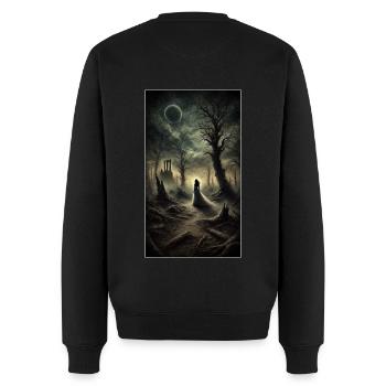 Mysterious woman in an abandoned forest - Men's Premium Organic Jumper - black - Back - Nico (187cm)