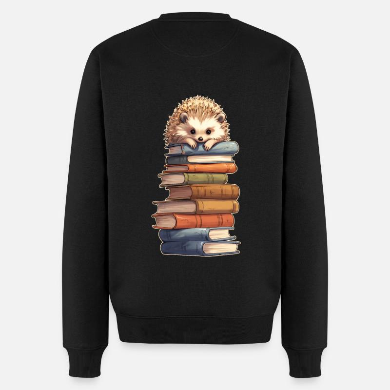 Igel auf Bücherstapel - Männer Premium Bio Pullover - Schwarz