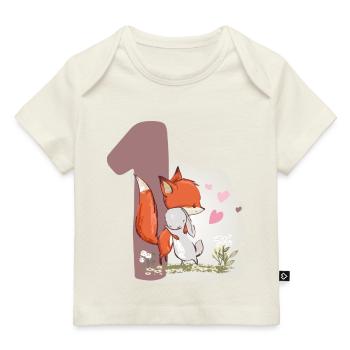 Geburtstag Zahl 1 Hase Fuchs - Baby Premium Organic T-Shirt - Naturweiß - Vorne