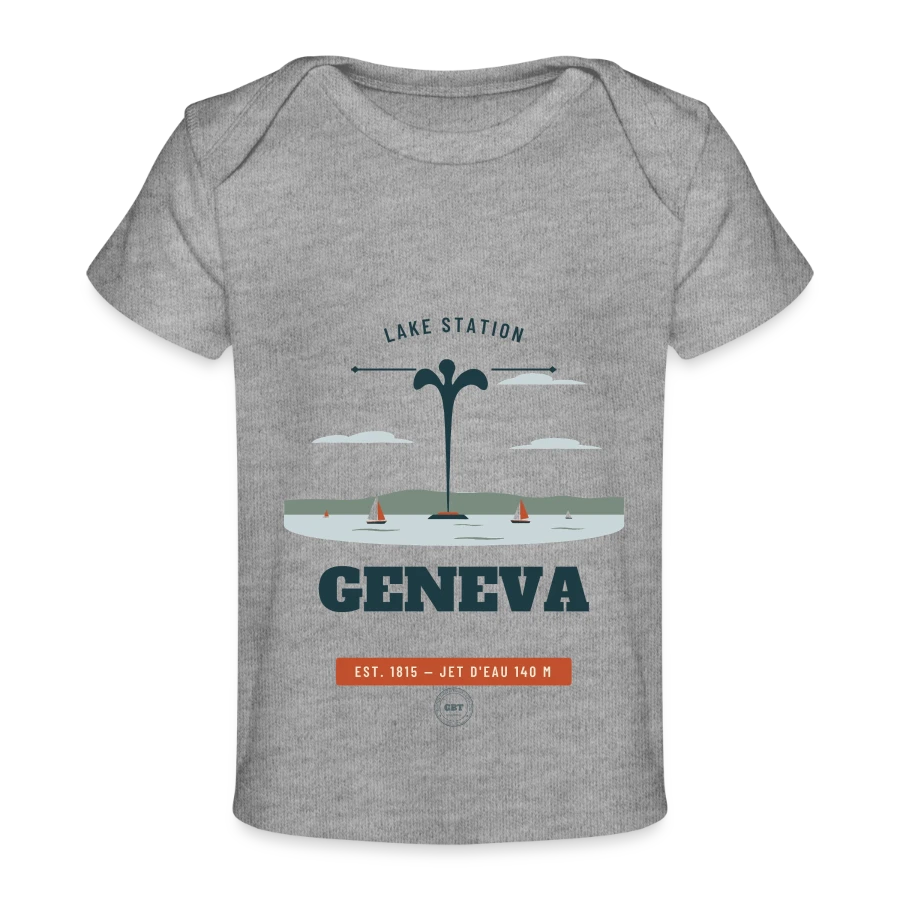 Geneva badge on a baby premium organic t-shirt, heather grey
