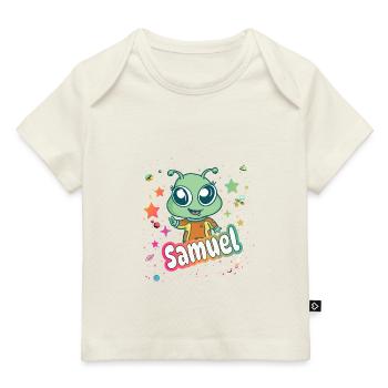 SAMUEL - Schöner Junge Name mit süßem Alien - Baby Premium Organic T-Shirt - Naturweiß - Vorne