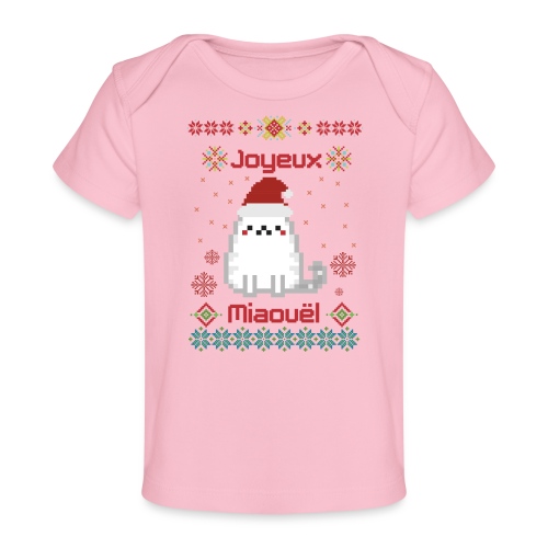 Joyeux Miaouël - Pull moche avec chat en pixelart - T-shirt bio Bébé