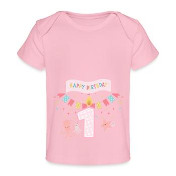 Happy Birthday 1 zum 1. Geburtstag - Baby Premium Organic T-Shirt - Hellrosa - Vorne