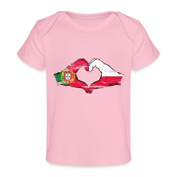 Portugal Pologne Drapeau Coeur Forme Utilisé - T-shirt Premium bébé bio - rose clair - Devant
